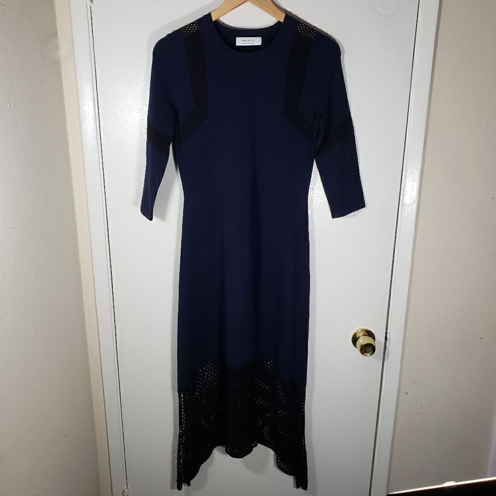 Bailey 44 Blue Mesh Lined 3/4 Sleeve Dress Size M